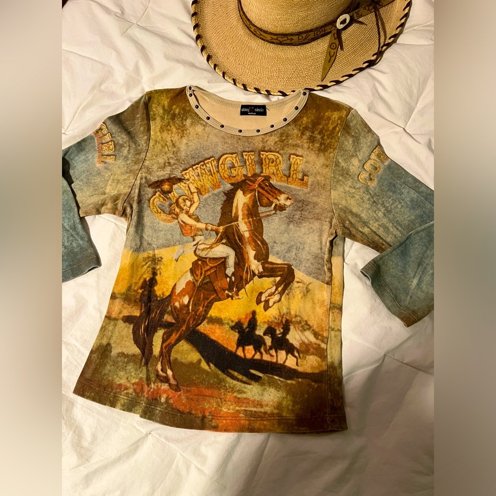 SKINNY*MINNIE COWGIRL WESTERN MOTIF TOP Made in USA 🇺🇸